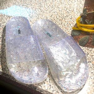Clear Rainbow Glitter Slides